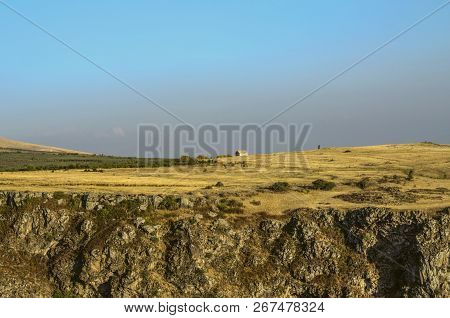 Foothills Of Mount Aragats With Yellowed Fields And Orchards Above The Kasakh River Canyon Near Asht