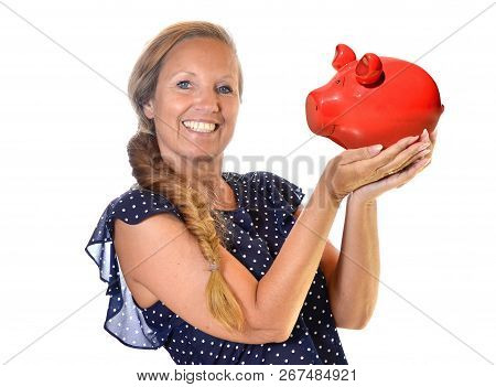Happy Pensioner With A Piggy Bank In Hand