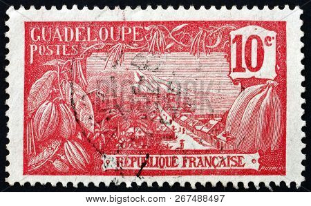 France - Circa 1905: A Stamp Printed In France Shows View Of Harbor At Basse-terre, Guadeloupe, Isla