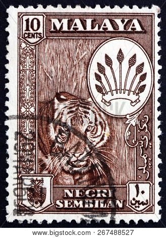 Malaya - Circa 1957: A Stamp Printed In Malaya Shows Tiger, Panthera Tigris, Animal, Circa 1957