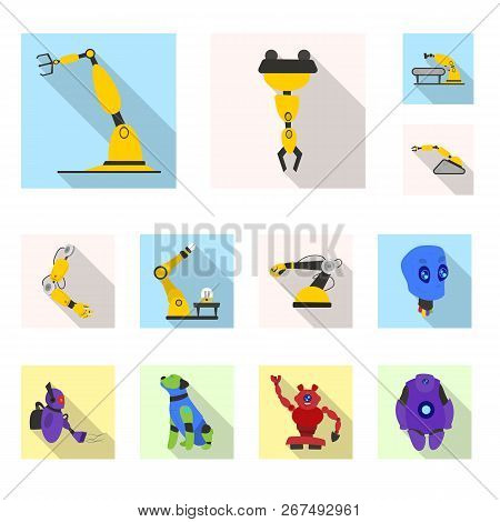 Vector Illustration Of Robot And Factory Sign. Set Of Robot And Space Stock Vector Illustration.