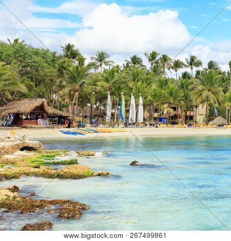 Sunny Panorama Of Dominicus Beach At Bayahibe, Dominican Republic