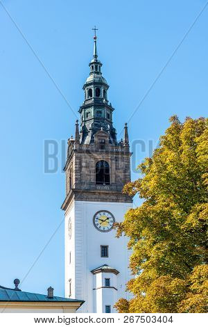 Bell Tower At St. Stephens Cathedral In Litomerice, Czech Republic