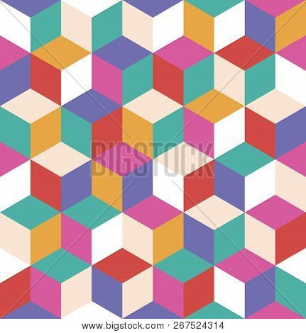 Seamless Pattern Of Colored Cubes. Endless Multicolored Cubic Background. Cubical Background. Abstra
