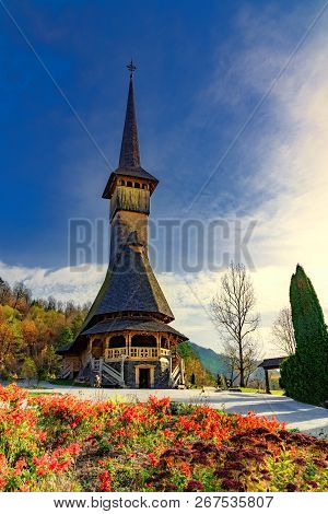 Vertical Picture With Barsana Monastery From Maramures, In Sigetu Marmatiei, Romania