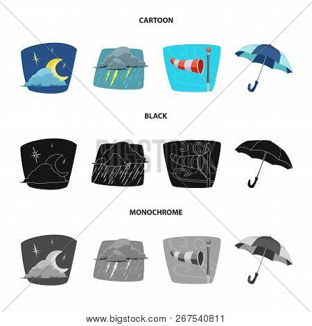 Vector Illustration Of Weather And Climate Sign. Set Of Weather And Cloud Stock Symbol For Web.