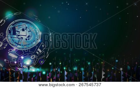 World Of Rite Imagination To Hi-tech Digital Technology In Dark Blue Background, Abstract Space Back