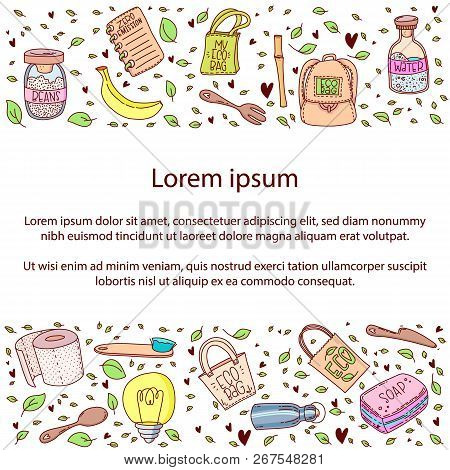 Zero Waste. Vector Hand Drawn Zero Waste Posters.  Zero Waste Set. Vector Illustration.