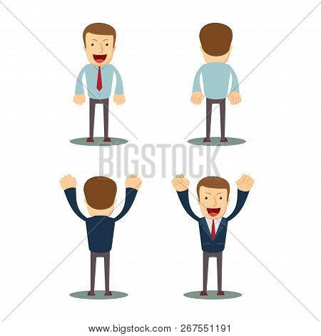 Businessman Front View Back View. Stock Flat Vector Illustration.