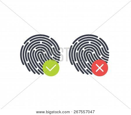 Fingerprint. Accepted And Rejected State Authentication Symbols On White Background. Vector Stock Il