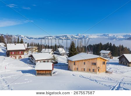 Village Of Stoos In The Swiss Canton Of Schwyz In Winter.