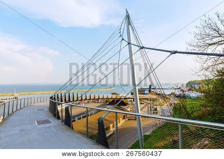 Suspension Pedestrian Bridge At The Harbor Of Sassnitz, Ruegen, Germany