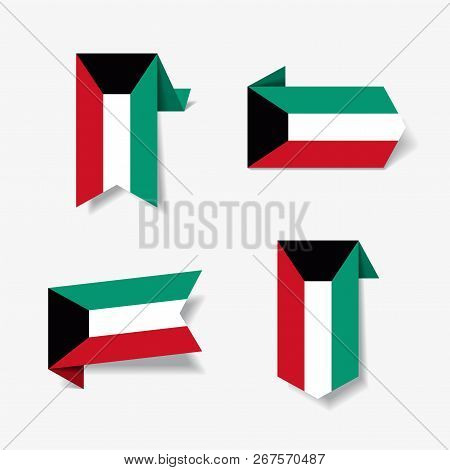 Kuwaiti Flag Stickers And Labels. Vector Illustration.