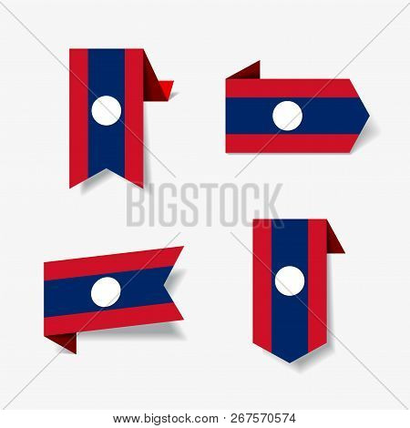 Laotian Flag Stickers And Labels. Vector Illustration.