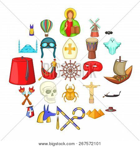 Past Icons Set. Cartoon Set Of 25 Past Vector Icons For Web Isolated On White Background