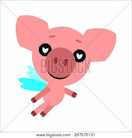 Symbol Of 2019. Cute Vector Pig.piggy In Love. White Background. Flat Design. Vector.