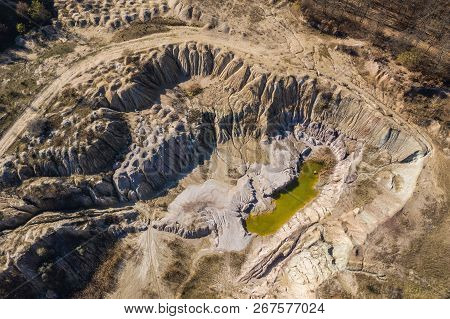 Aerial View Of Lake In Open Pit Mine