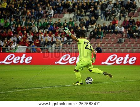 Vicenza, VI,  Italy - October 15, 2018: Football match Italy vs Tunisia under 21 at Menti Stadium. The tunisian goalkeeper is Yeferni