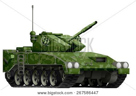 Light Tank Apc With Pixel Summer Camouflage Isolated Object On White Background. 3d Illustration