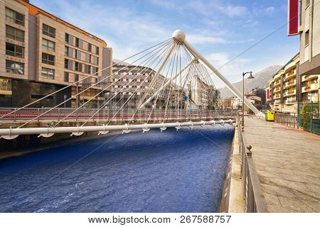 Andorra la Vella Paris bridge over Valira river in Pyrenees