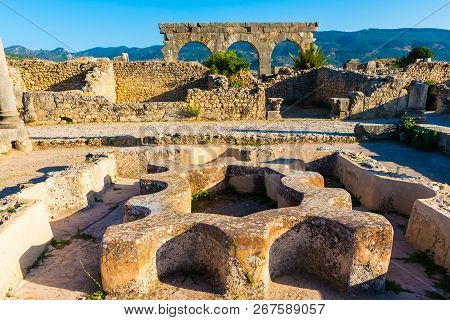 Roman Ancient City Of Volubilis, Meknes, Unesco World Heritage Site In Morocco