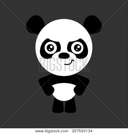 Cute Vector Panda. Cartoon Angry Character. Gray Background. Flat Design. Vector.