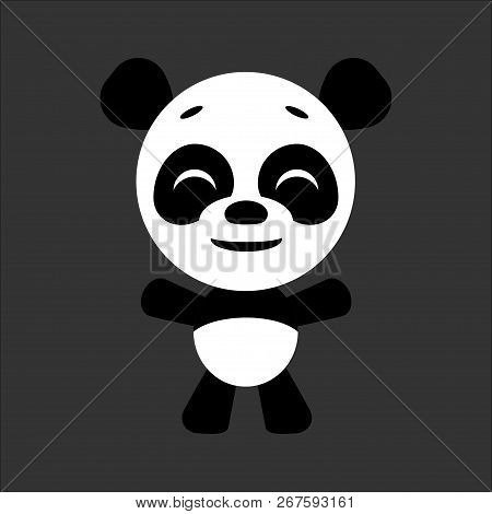 Cute Vector Panda. Cartoon Happy Character. Gray Background. Flat Design. Vector.