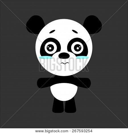 Cute Vector Panda. Cartoon Sad Character. Gray Background. Flat Design. Vector.