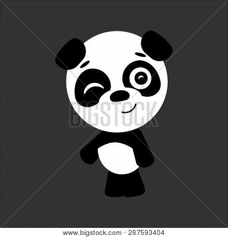 Cute Vector Panda. Panda Winks. Gray Background. Flat Design. Vector.