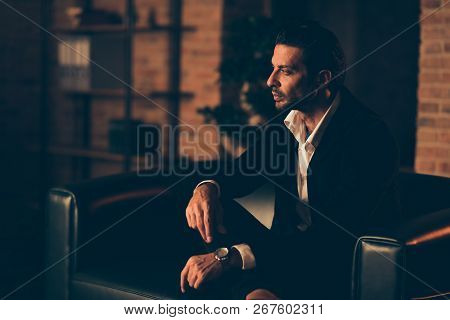 Leader Director Executive Un-shaven Rich Millionaire Man In Classic Chic Tux And Modern Jacket Indoo
