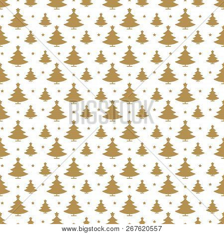 Christmas Tree Seamless Pattern Gold Style For Greeting Card, Poster Party, Printing, Promotion, Chr