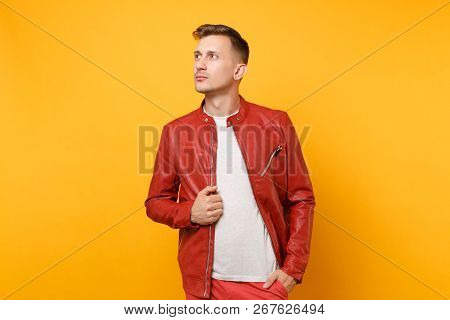Portrait Vogue Confident Handsome Young Man 25-30 Years In Red L