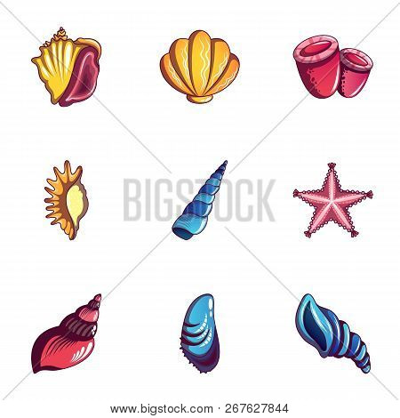 Cockleshell Icons Set. Cartoon Set Of 9 Cockleshell Vector Icons For Web Isolated On White Backgroun