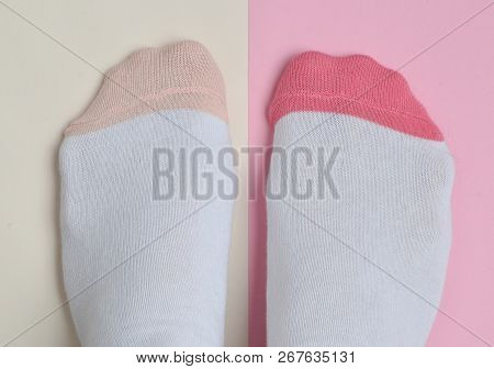 Woman Feet Whith Socks Top View, Minimalism