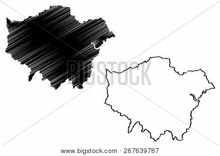 Greater London (united Kingdom, England) Map Vector Illustration, Scribble Sketch London Region Map
