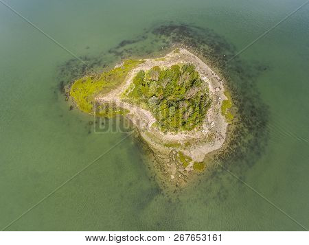 Button Island Aerial View In Hingham Harbor Near Boston, Massachusetts, Usa.