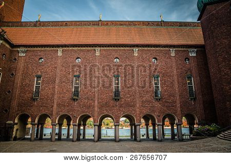 Courtyard In Stockholm City Hall Building (stadshuset) Of Municipal Council And Nobel Prize With Vie