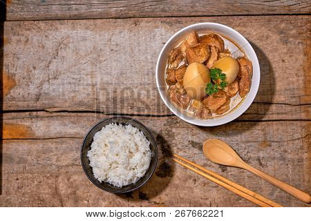 Taiwanese Cuisine. Braised Pork And Egg With Rice.