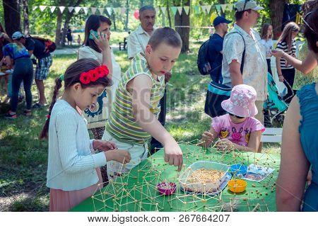Zaporozhia/ukraine- June 2, 2018: Charity Family Festival - Children - Boy And Girl - And Their Pare