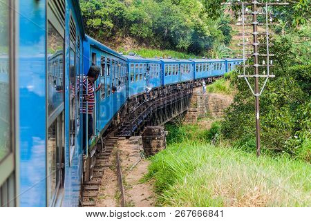 Bandarawela, Sri Lanka - July 15, 2016: Train Rides Through Mountains In Sri Lanka