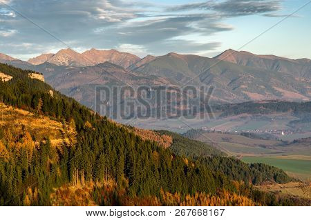 Colorful Autumn West Tatras Mountains Slovakia. Beautiful Hill Lanscape