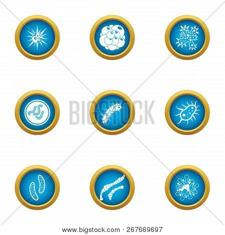 Attack Of The Microbe Icons Set. Flat Set Of 9 Attack Of The Microbe Icons For Web Isolated On White