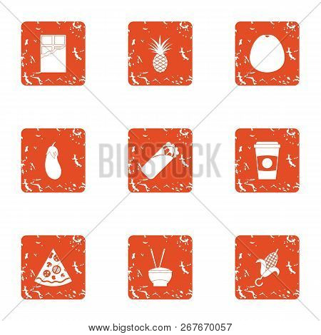 Harmful Repast Icons Set. Grunge Set Of 9 Harmful Repast Icons For Web Isolated On White Background
