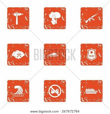 Rampage Icons Set. Grunge Set Of 9 Rampage Icons For Web Isolated On White Background