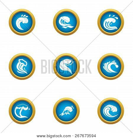 Highest Wave Icons Set. Flat Set Of 9 Highest Wave Icons For Web Isolated On White Background