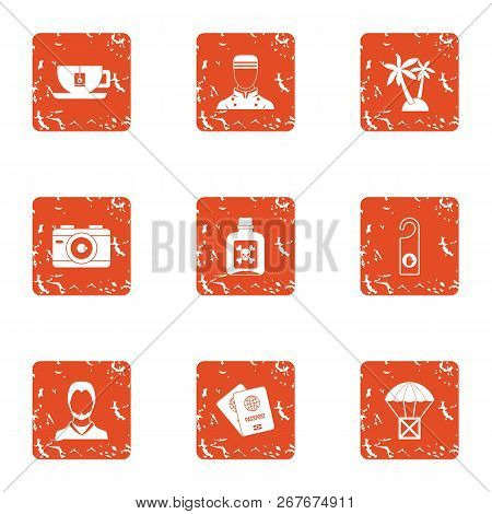 Intertropical Icons Set. Grunge Set Of 9 Intertropical Icons For Web Isolated On White Background