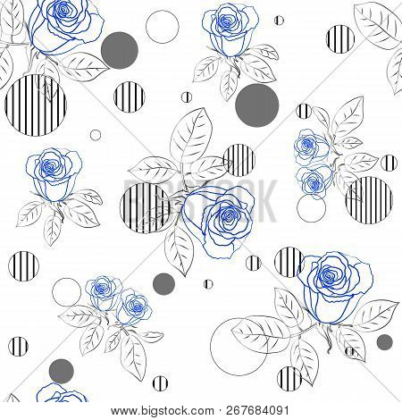 Seamless Pattern With Roses And Striped Circles. Vector Illustration