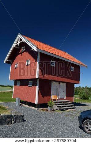A typical Norwegian farm.Traditional buildings. 18 June,2018. Degerness,Norway