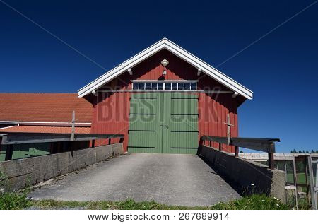 A typical Norwegian farm.Traditional buildings. 18 June,2018. Degerness,Norway
