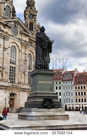 Dresden, Germany - November 2, 2012: Martin Luther Monument In Dresden Near Frauenkirche